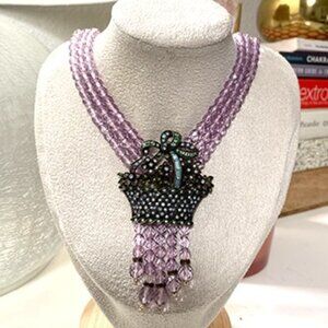 Pave and Crystal 3-Row Lavender Beaded Necklace